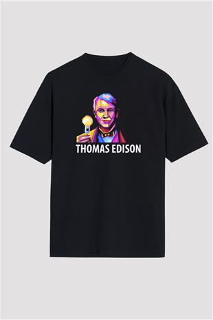 Edison Ampul Baskılı Unisex Oversize Tişört - Tshirt