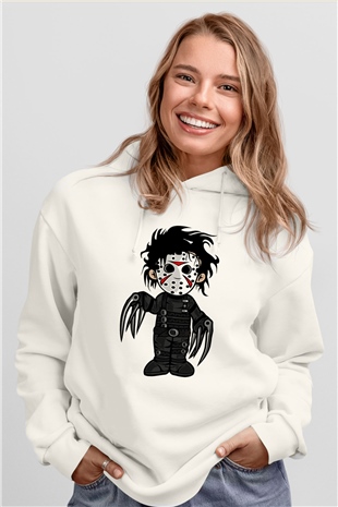 Edward Baskılı Unisex Beyaz Hoodie