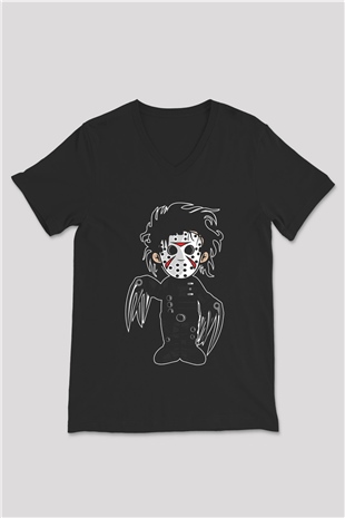 Edward Baskılı Unisex Siyah V Yaka Tişört