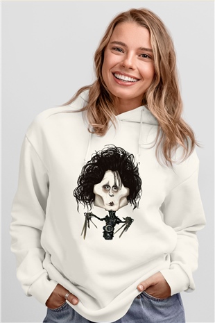 Edward Scissorhands Beyaz Unisex Kapşonlu Sweatshirt
