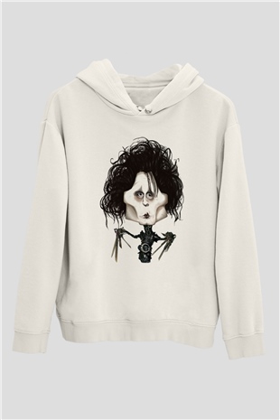 Edward Scissorhands Beyaz Unisex Kapşonlu Sweatshirt