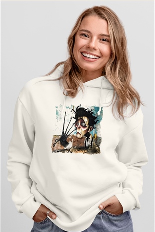 Edward Scissorhands Beyaz Unisex Kapşonlu Sweatshirt