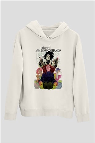 Edward Scissorhands Beyaz Unisex Kapşonlu Sweatshirt