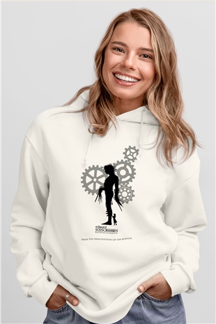 Edward Scissorhands Beyaz Unisex Kapşonlu Sweatshirt