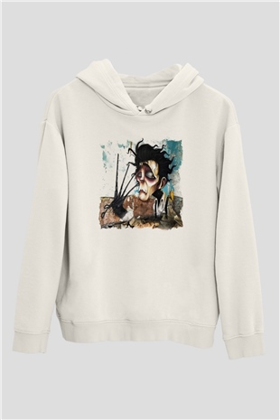 Edward Scissorhands Beyaz Unisex Kapşonlu Sweatshirt