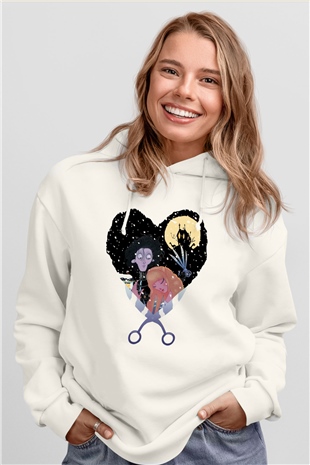 Edward Scissorhands Beyaz Unisex Kapşonlu Sweatshirt