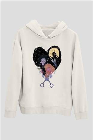 Edward Scissorhands Beyaz Unisex Kapşonlu Sweatshirt