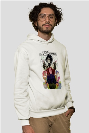 Edward Scissorhands Beyaz Unisex Kapşonlu Sweatshirt