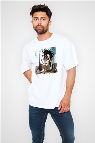 Edward Scissorhands Beyaz Unisex Oversize Tişört