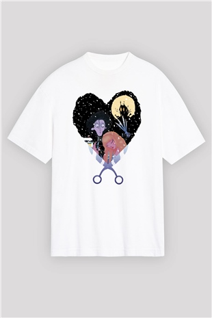 Edward Scissorhands Beyaz Unisex Oversize Tişört