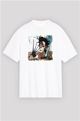 Edward Scissorhands Beyaz Unisex Oversize Tişört