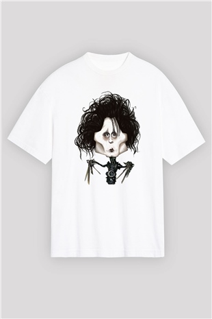 Edward Scissorhands Beyaz Unisex Oversize Tişört
