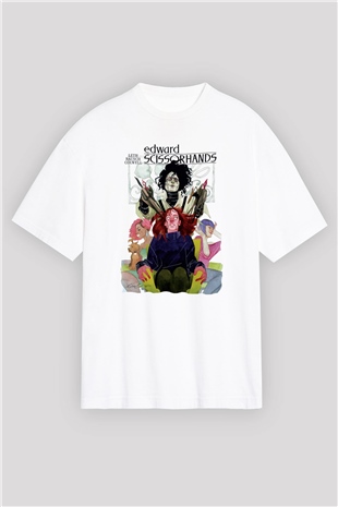 Edward Scissorhands Beyaz Unisex Oversize Tişört