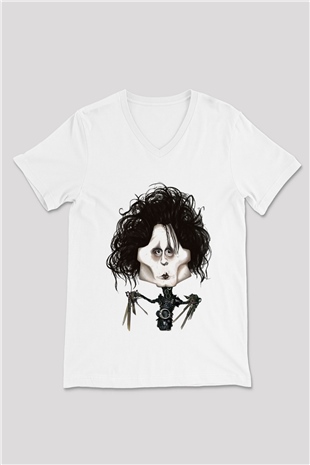 Edward Scissorhands Beyaz Unisex V Yaka Tişört