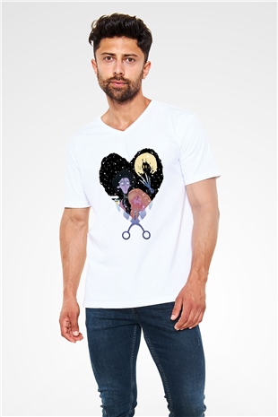 Edward Scissorhands Beyaz Unisex V Yaka Tişört