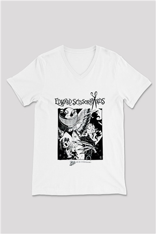 Edward Scissorhands Beyaz Unisex  V Yaka Tişört