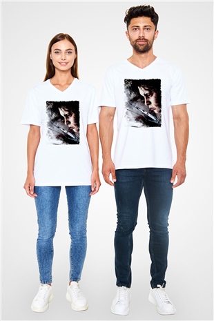Edward Scissorhands Beyaz Unisex  V Yaka Tişört