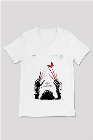 Edward Scissorhands Beyaz Unisex  V Yaka Tişört