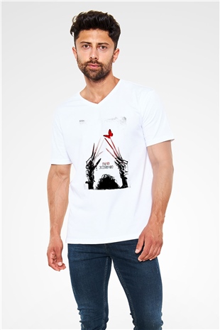 Edward Scissorhands Beyaz Unisex  V Yaka Tişört