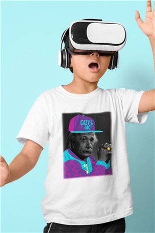 Einstein Baskılı Beyaz Unisex Çocuk Tişört