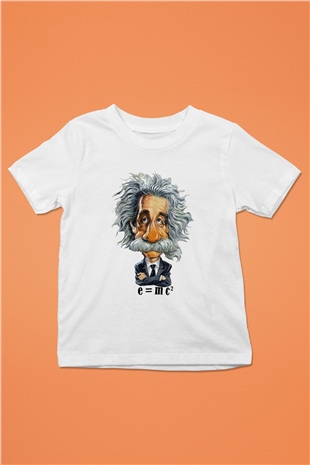 Einstein Baskılı Beyaz Unisex Çocuk Tişört