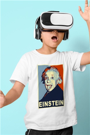 Einstein Baskılı Beyaz Unisex Çocuk Tişört