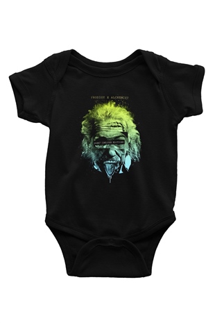 Einstein Baskılı Siyah Bebek Body - Zıbın