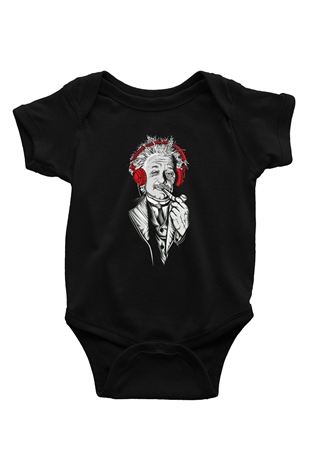 Einstein Baskılı Siyah Bebek Body - Zıbın