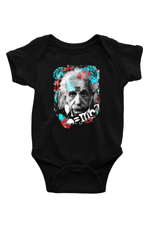 Einstein Baskılı Siyah Bebek Body - Zıbın