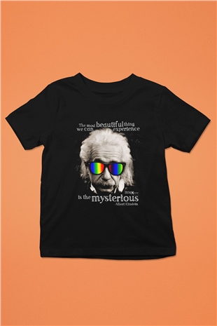 Einstein Baskılı Siyah Unisex Çocuk Tişört