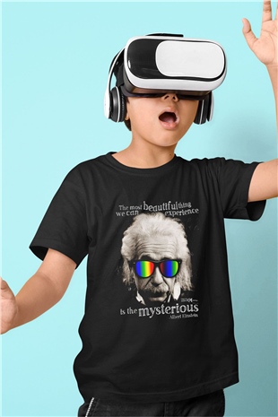 Einstein Baskılı Siyah Unisex Çocuk Tişört
