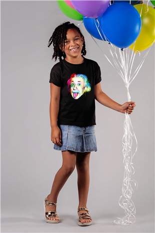 Einstein Baskılı Siyah Unisex Çocuk Tişört