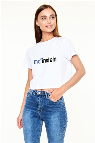 Einstein Beyaz Croptop Tişört