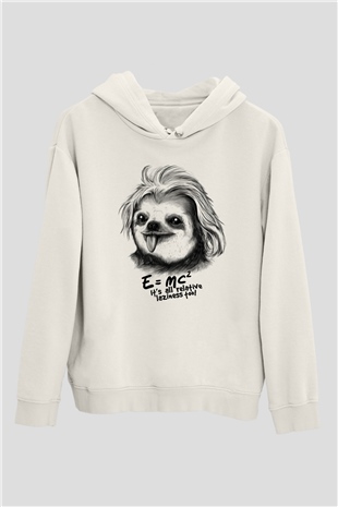 Einstein Beyaz Unisex Kapşonlu Sweatshirt