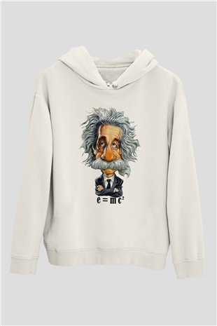 Einstein Beyaz Unisex Kapşonlu Sweatshirt
