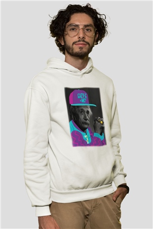 Einstein Beyaz Unisex Kapşonlu Sweatshirt