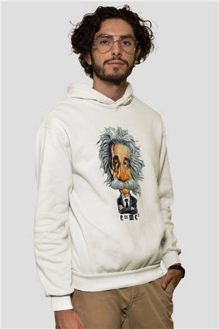 Einstein Beyaz Unisex Kapşonlu Sweatshirt