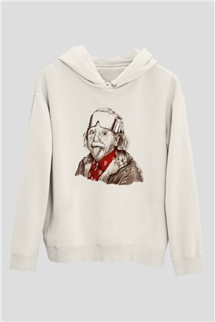 Einstein Beyaz Unisex Kapşonlu Sweatshirt