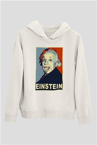Einstein Beyaz Unisex Kapşonlu Sweatshirt