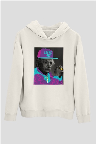 Einstein Beyaz Unisex Kapşonlu Sweatshirt