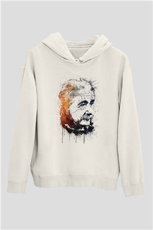 Einstein Beyaz Unisex Kapşonlu Sweatshirt