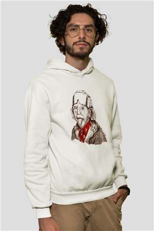 Einstein Beyaz Unisex Kapşonlu Sweatshirt