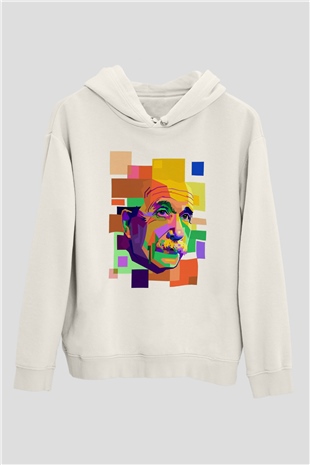 Einstein Beyaz Unisex Kapüşonlu Sweatshirt
