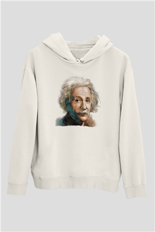 Einstein Beyaz Unisex Kapüşonlu Sweatshirt