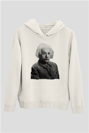 Einstein Beyaz Unisex Kapüşonlu Sweatshirt