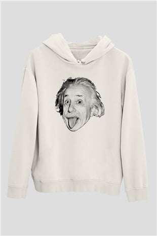 Einstein Beyaz Unisex Kapüşonlu Sweatshirt