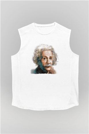 Einstein Beyaz Unisex Kolsuz Tişört