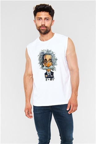Einstein Beyaz Unisex Kolsuz Tişört