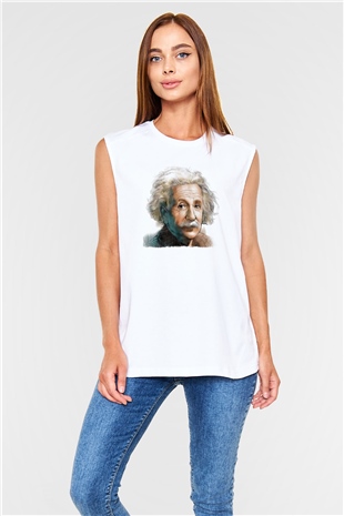 Einstein Beyaz Unisex Kolsuz Tişört