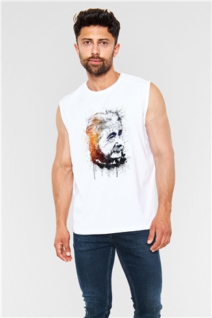 Einstein Beyaz Unisex Kolsuz Tişört